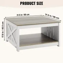VEVOR 31.5" Farmhouse Coffee Table, Square Coffee Table with Open Storage Compartment, Wooden Rustic Cocktail Table for Living Room, Bedroom, Apartment, Studio, Grey & White