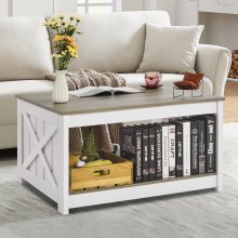 31.5" Farmhouse Coffee Table Square Table with Open Storage Compartment