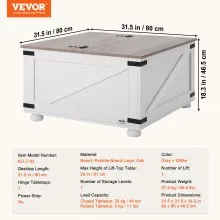 VEVOR 31.5" Farmhouse Coffee Table Hinged Lift Top Square Table with Storage