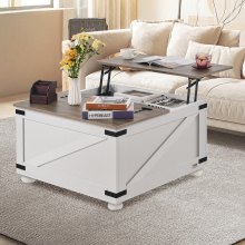 VEVOR 31.5" Farmhouse Coffee Table, Hinged Lift Top Coffee Square Table with Storage Compartment, Wooden Rustic Cocktail Table for Living Room, Bedroom, Apartment, Studio, Gray & White