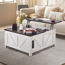 VEVOR 36" Farmhouse Coffee Table, Hinged Lift Top Square Coffee Table with Built-in Power Strip, Wooden Rustic Cocktail Table for Living Room, Bedroom, Apartment, Studio, Brown & White