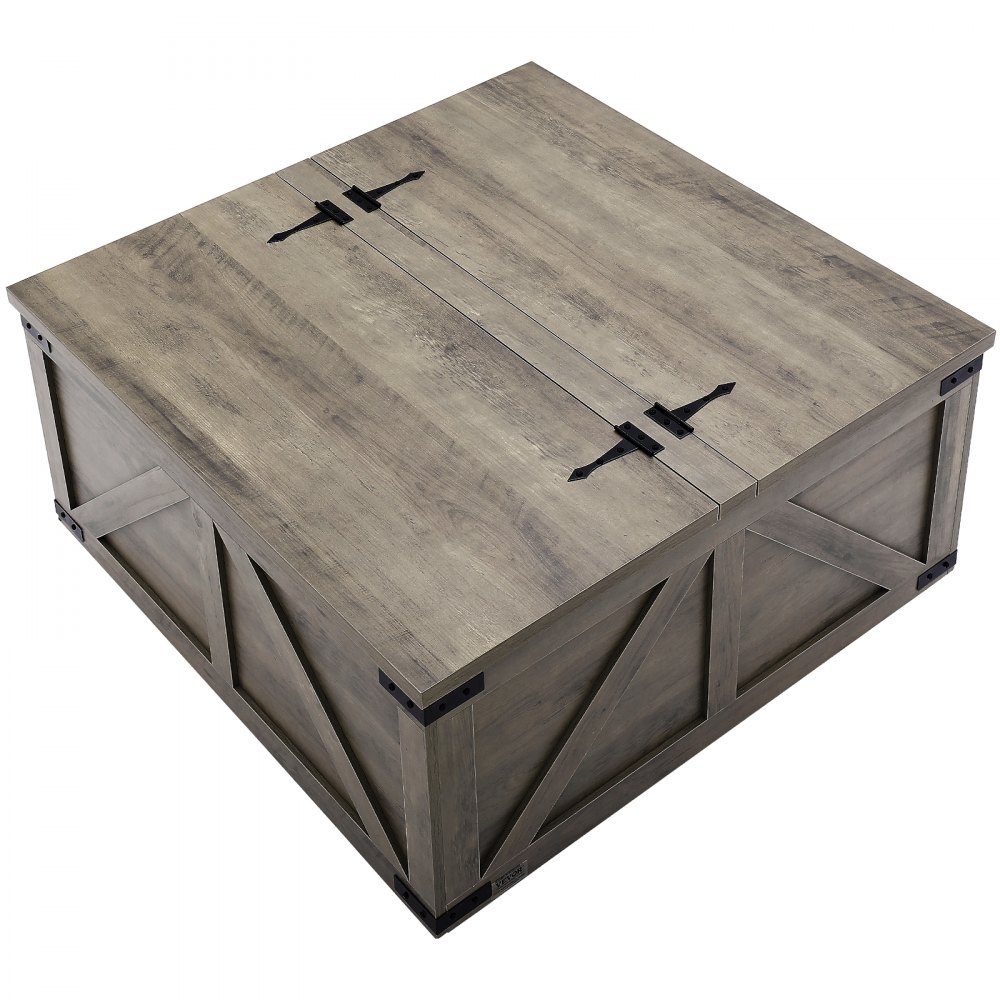 VEVOR 36" Farmhouse Coffee Table, Hinged Square Coffee Table with Large Storage Compartment, Wooden Rustic Cocktail Table for Living Room, Bedroom, Apartment, Studio, Beige