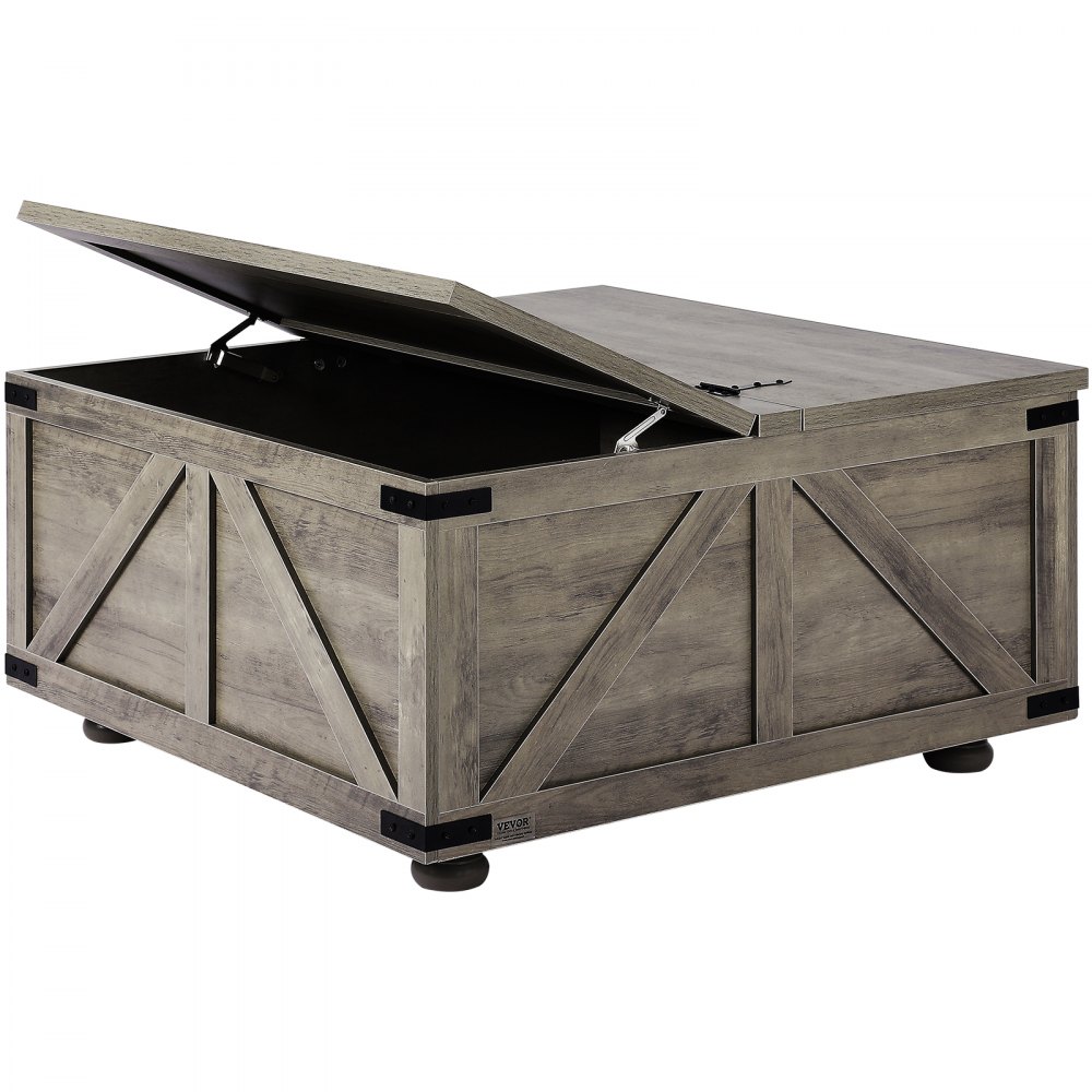 VEVOR 36" Farmhouse Coffee Table, Hinged Square Coffee Table with Large Storage Compartment, Wooden Rustic Cocktail Table for Living Room, Bedroom, Apartment, Studio, Beige