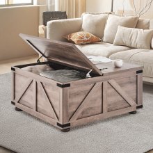 VEVOR 36" Farmhouse Coffee Table Hinged Square Table with Storage Beige