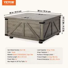 VEVOR Farmhouse Coffee Table, 36 Inch Hinged Square Coffee Table with Large Storage Compartment, Wooden Rustic Cocktail Table for Living Room, Bedroom, Apartment, Studio, Beige