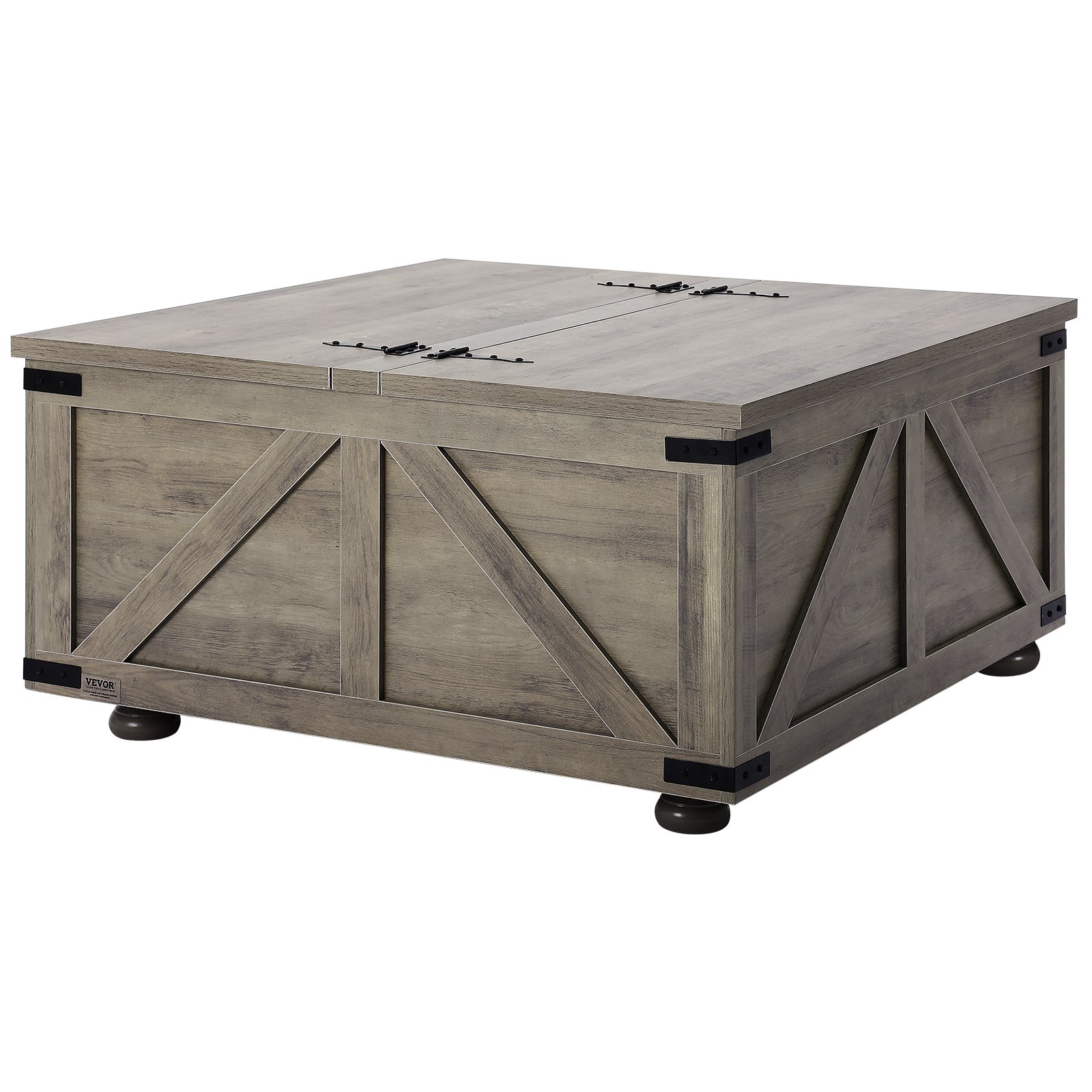 VEVOR 36" Farmhouse Coffee Table, Hinged Square Coffee Table with Large Storage Compartment, Wooden Rustic Cocktail Table for Living Room, Bedroom, Apartment, Studio, Beige