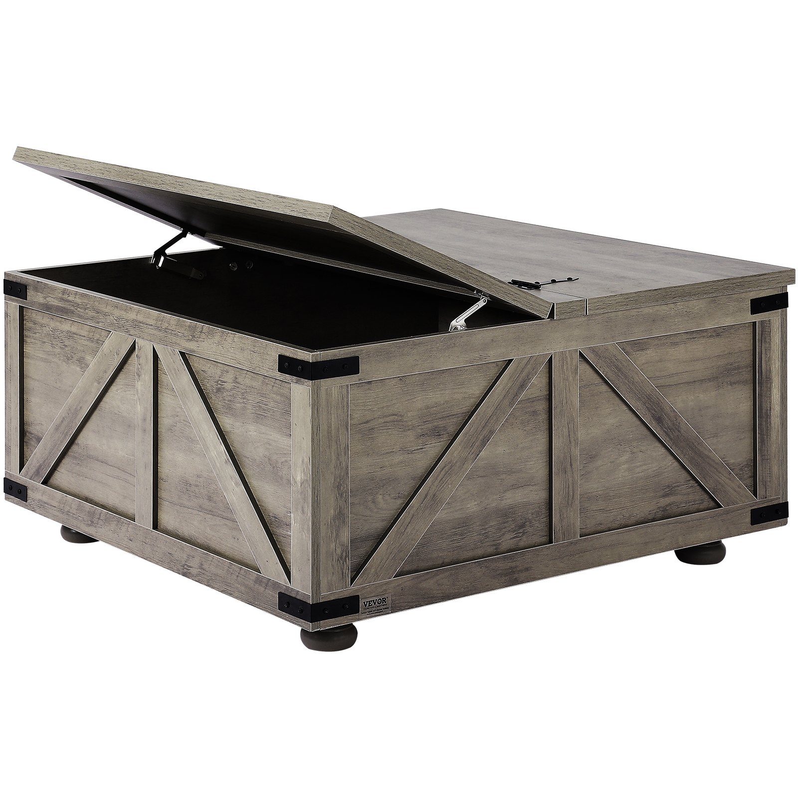 VEVOR 36" Farmhouse Coffee Table, Hinged Square Coffee Table with Large Storage Compartment, Wooden Rustic Cocktail Table for Living Room, Bedroom, Apartment, Studio, Beige