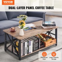 VEVOR 40" Farmhouse Coffee Table Rectangle Table with Open Storage Compartment