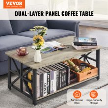 VEVOR 40" Farmhouse Coffee Table, Rectangle Coffee Table with Open Storage Compartment, Wooden Rustic Cocktail Table for Living Room, Bedroom, Apartment, Studio, Brown & Black