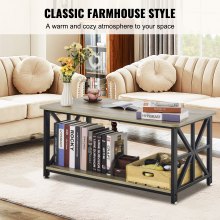 VEVOR 40" Farmhouse Coffee Table, Rectangle Coffee Table with Open Storage Compartment, Wooden Rustic Cocktail Table for Living Room, Bedroom, Apartment, Studio, Brown & Black