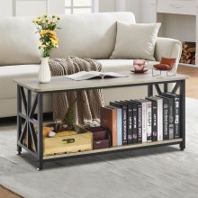 VEVOR 40" Farmhouse Coffee Table, Rectangle Coffee Table with Open Storage Compartment, Wooden Rustic Cocktail Table for Living Room, Bedroom, Apartment, Studio, Brown & Black