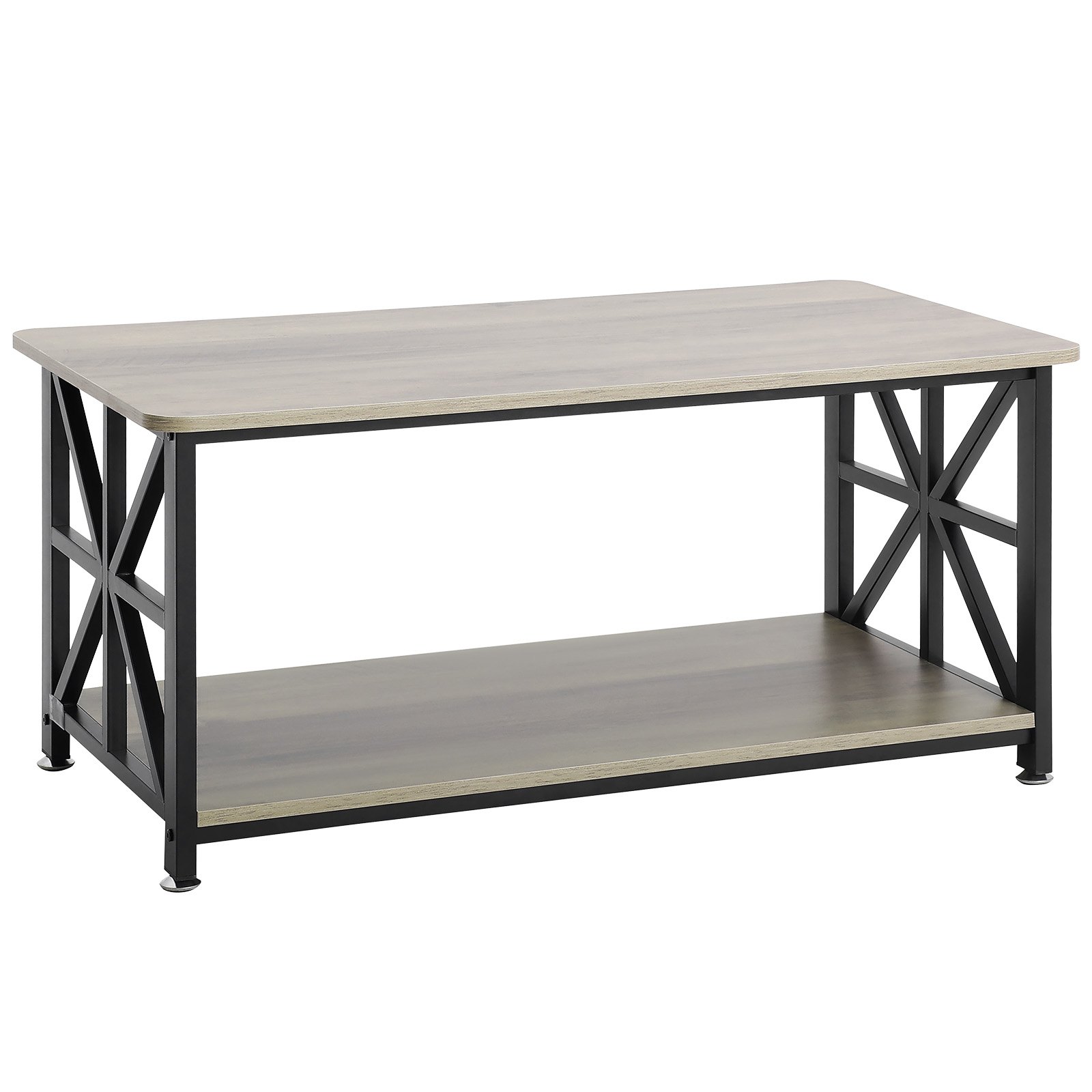 VEVOR 40" Farmhouse Coffee Table, Rectangle Coffee Table with Open Storage Compartment, Wooden Rustic Cocktail Table for Living Room, Bedroom, Apartment, Studio, Brown & Black