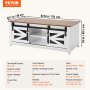 VEVOR 48" Farmhouse Coffee Table, Rectangle Coffee Table with 2 Sliding Barn Doors, 2 Tiers Wooden Rustic Table with Removable Shelves for Living Room, Bedroom, Apartment, or Studio, White & Natural