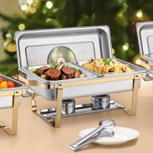 4 Qt 2 Pack Rectangle Chafing Dish Buffet Set Half Size Pan Stainless Steel Gold