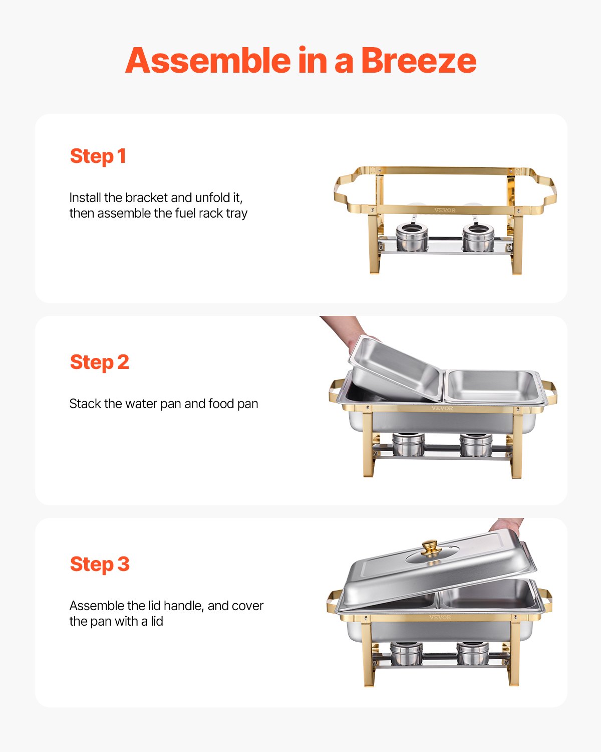 VEVOR Chafing Dish Buffet Set, 4 Qt 2 Pack, Stainless Steel Chafer with 4 Half Size Pans, Rectangle Catering Warmer Server with Glass Lid Water Pan Folding Stand Fuel Holder, for Wedding Party Banquet