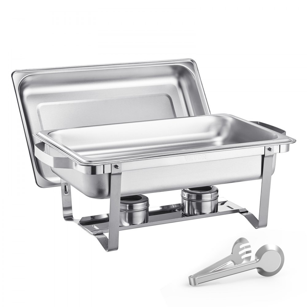 VEVOR Chafing Dish Buffet Set, 8 Qt 2 Pack, Stainless Steel Chafer with 2 Full Size Pans, Rectangle Catering Warmer Server with Lid Water Pan Stand Fuel Holder, for Weddings Parties Banquets, Silver