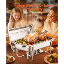 8 Qt 2 Pack Rectangle Chafing Dish Buffet Set Full Size Pan Stainless Steel