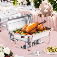 8 Qt 2 Pack Rectangle Chafing Dish Buffet Set Full Size Pan Stainless Steel