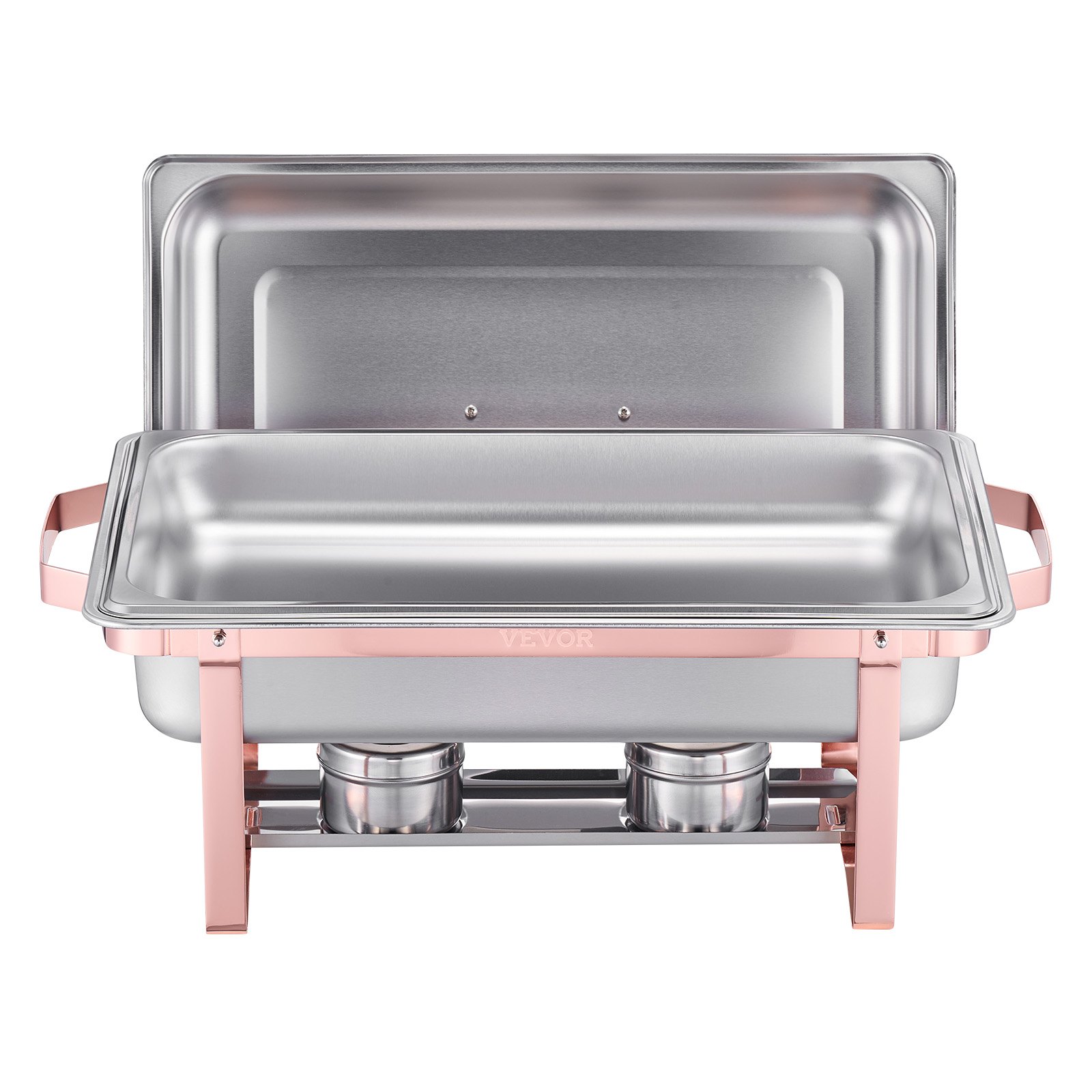 VEVOR Chafing Dish Buffet Set, 8 Qt 2 Pack, Stainless Steel Chafer with 2 Full Size Pans, Rectangle Catering Warmer Server with Lid Water Pan Stand Fuel Holder, for Wedding Party Banquet, Rose Gold