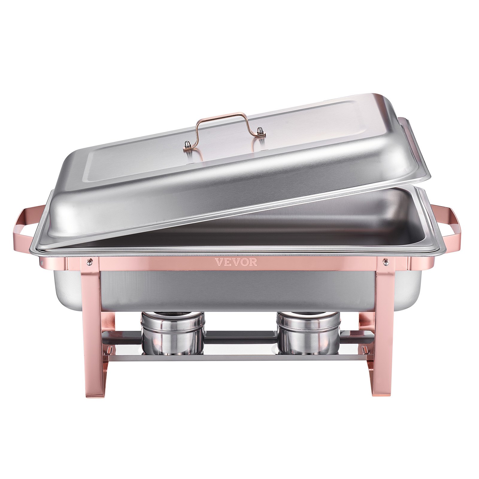 VEVOR Chafing Dish Buffet Set, 8 Qt 2 Pack, Stainless Steel Chafer with 2 Full Size Pans, Rectangle Catering Warmer Server with Lid Water Pan Stand Fuel Holder, for Wedding Party Banquet, Rose Gold