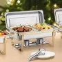 Sada na ohrievanie tanierov VEVOR Chafing Dish, 8 l, balenie po 4 kusoch, nerezová oceľová podnos s 2 panvicami plnej veľkosti a 4 panvicami polovičnej veľkosti, obdĺžnikový ohrievač na catering s pokrievkou a stojanom na panvice, na svadby, večierky, bankety, zlatá