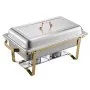 Sada na ohrievanie tanierov VEVOR Chafing Dish, 8 l, balenie po 4 kusoch, nerezová oceľová podnos s 2 panvicami plnej veľkosti a 4 panvicami polovičnej veľkosti, obdĺžnikový ohrievač na catering s pokrievkou a stojanom na panvice, na svadby, večierky, bankety, zlatá
