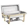 Sada na ohrievanie tanierov VEVOR Chafing Dish, 8 l, balenie po 4 kusoch, nerezová oceľová podnos s 2 panvicami plnej veľkosti a 4 panvicami polovičnej veľkosti, obdĺžnikový ohrievač na catering s pokrievkou a stojanom na panvice, na svadby, večierky, bankety, zlatá