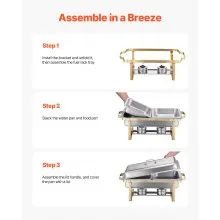 VEVOR Chafing Dish Buffet Set, 8 Qt 4 Pack, Stainless Steel Chafer with 2 Full Size and 4 Half Size Pans, Rectangle Catering Warmer Server with Lid Water Pan Stand, for Weddings Parties Banquets, Gold