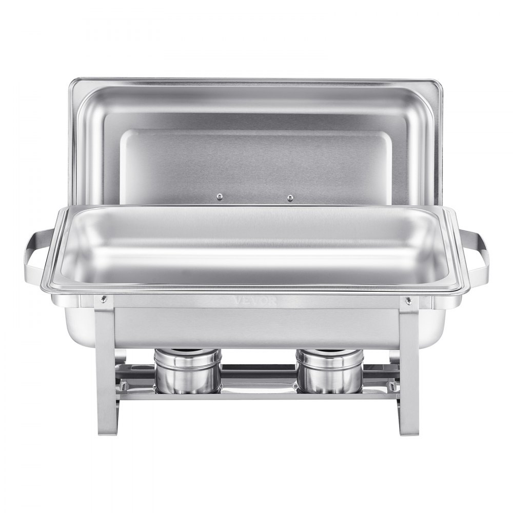 VEVOR Chafing Dish Buffet Set, 8 Qt 4 Pack, Stainless Steel Chafer with 4 Full Size Pans, Rectangle Catering Warmer Server with Lid Water Pan Stand Fuel Holder, for Weddings Parties Banquets, Silver