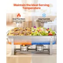 VEVOR Rectangle Chafing Dish, 9 Qt 2 Pack Stainless Steel Chafing Dish, Food Warmer Chafer Complete Set with Hollow Handle, 1 Food Tongs, Lid, Fuel Holder, Chafer Dishes for Banquet Party Wedding
