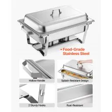 VEVOR Rectangle Chafing Dish, 9 Qt 2 Pack Stainless Steel Chafing Dish, Food Warmer Chafer Complete Set with Hollow Handle, 1 Food Tongs, Lid, Fuel Holder, Chafer Dishes for Banquet Party Wedding