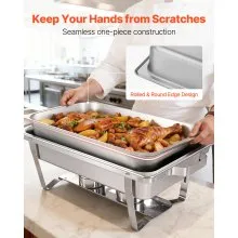 VEVOR Rectangle Chafing Dish, 9 Qt 2 Pack Stainless Steel Chafing Dish, Food Warmer Chafer Complete Set with Hollow Handle, 1 Food Tongs, Lid, Fuel Holder, Chafer Dishes for Banquet Party Wedding