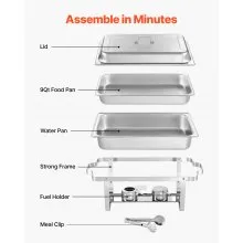 VEVOR Rectangle Chafing Dish, 9 Qt 2 Pack Stainless Steel Chafing Dish, Food Warmer Chafer Complete Set with Hollow Handle, 1 Food Tongs, Lid, Fuel Holder, Chafer Dishes for Banquet Party Wedding