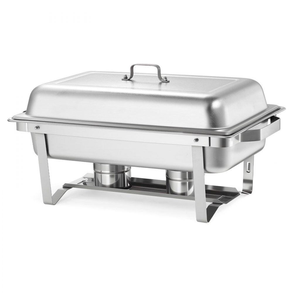VEVOR Rectangle Chafing Dish, 9 Qt 4 Pack Stainless Steel Chafing Dish, Food Warmer Chafer Complete Set with Hollow Handle, 2 Food Tongs, Lid, Canister Holder, Chafer Dishes for Banquet Party Wedding