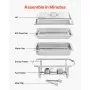 VEVOR Rectangle Chafing Dish, 9 Qt 4 Pack Stainless Steel Chafing Dish, Food Warmer Chafer Complete Set with Hollow Handle, 2 Food Tongs, Lid, Canister Holder, Chafer Dishes for Banquet Party Wedding