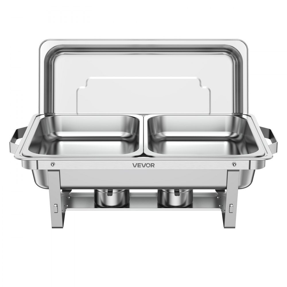 VEVOR 1 Pack Chafing Dish for Buffet Set, 9QT/ 8.5L Stainless Steel Chafer, for Banquet Party Wedding, Rectangle Buffet Server and Warmer, with 2 Half Size Pans, Fuel Holder, and Foldable Stand