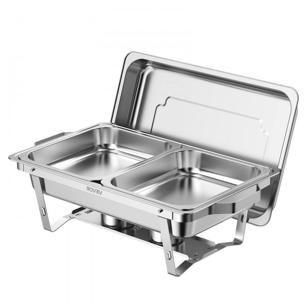 VEVOR 1 Pack Chafing Dish for Buffet Set, 9QT/ 8.5L Stainless Steel Chafer, for Banquet Party Wedding, Rectangle Buffet Server and Warmer, with 2 Half Size Pans, Fuel Holder, and Foldable Stand