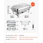 VEVOR 1 Pack Chafing Dish for Buffet Set, 9QT/ 8.5L Stainless Steel Chafer, for Banquet Party Wedding, Rectangle Buffet Server and Warmer, with 2 Half Size Pans, Fuel Holder, and Foldable Stand