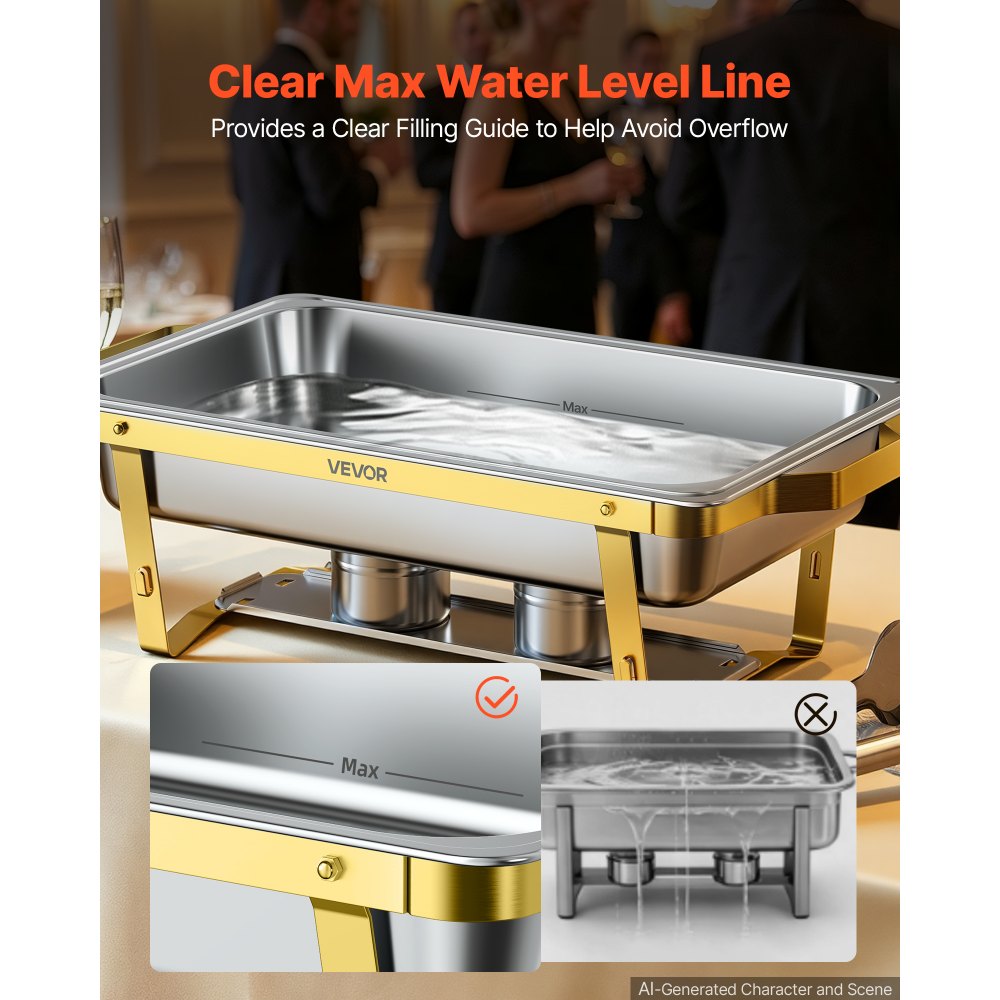 VEVOR 4 Packs Chafing Dishes for Buffet Set, 8.5L Stainless Steel Chafer, for Banquet Party Wedding, Rectangle Buffet Server Warmer, 2 Full & 4 Half-Size Pans, Glass Lid, Fuel Holder, Tong, Glass Pad