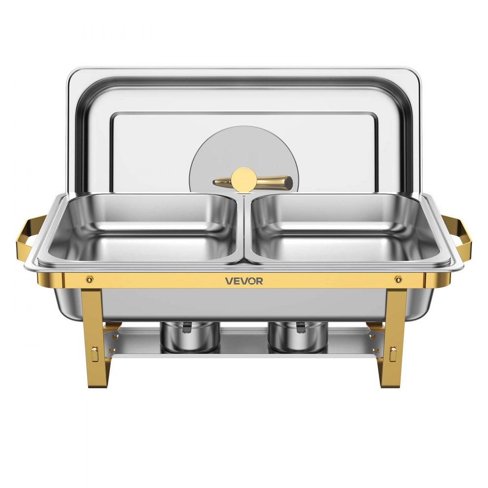 VEVOR 4 Packs Chafing Dishes for Buffet Set, 8.5L Stainless Steel Chafer, for Banquet Party Wedding, Rectangle Buffet Server Warmer, 2 Full & 4 Half-Size Pans, Glass Lid, Fuel Holder, Tong, Glass Pad