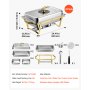 VEVOR 4 Packs Chafing Dishes for Buffet Set, 8.5L Stainless Steel Chafer, for Banquet Party Wedding, Rectangle Buffet Server Warmer, 2 Full & 4 Half-Size Pans, Glass Lid, Fuel Holder, Tong, Glass Pad