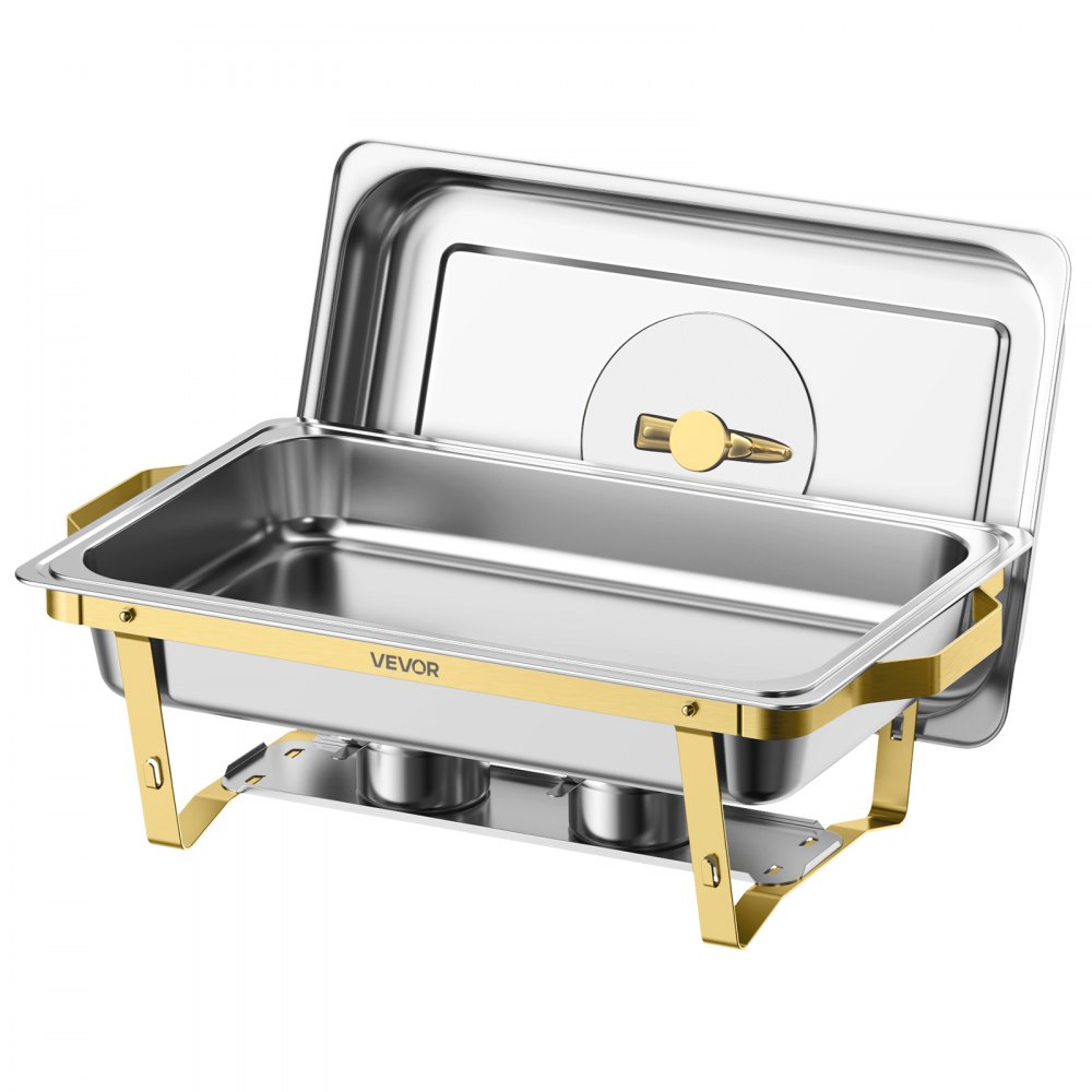 VEVOR 2 Packs Chafing Dishes for Buffet Set, 8.5L Stainless Steel Chafer, for Banquet Party Wedding, Rectangle Buffet Server Warmer, 1 Full & 2 Half-Size Pans, Glass Lid, Fuel Holder, Tong, Glass Pad