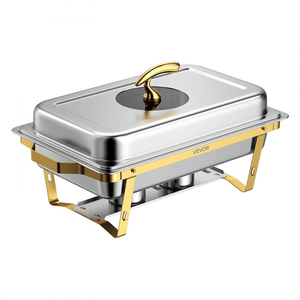 VEVOR 2 Packs Chafing Dishes for Buffet Set, 8.5L Stainless Steel Chafer, for Banquet Party Wedding, Rectangle Buffet Server Warmer, 1 Full & 2 Half-Size Pans, Glass Lid, Fuel Holder, Tong, Glass Pad