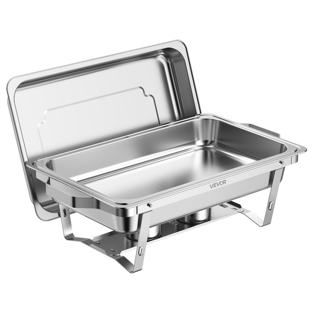VEVOR 4 Packs Chafing Dishes for Buffet Set, 8.5L Stainless Steel Chafer, for Banquet Party Wedding, Rectangle Buffet Server and Warmer, with 4 Full Size Pans, Fuel Holder, and Foldable Stand