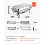 VEVOR 4 Packs Chafing Dishes for Buffet Set, 8.5L Stainless Steel Chafer, for Banquet Party Wedding, Rectangle Buffet Server and Warmer, with 4 Full Size Pans, Fuel Holder, and Foldable Stand