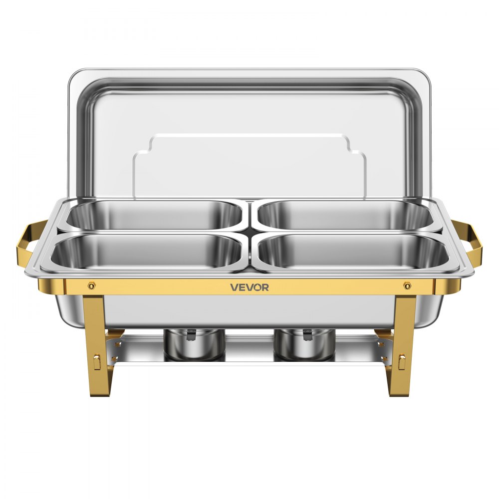VEVOR 4 Packs Chafing Dishes for Buffet Set, 9QT Stainless Steel Chafer, for Banquet Party Wedding, Rectangle Buffet Server Warmer, 2 Full & 2 Half & 4 Fourth-Size Pans, Fuel Holder, Tong, Glass Pad