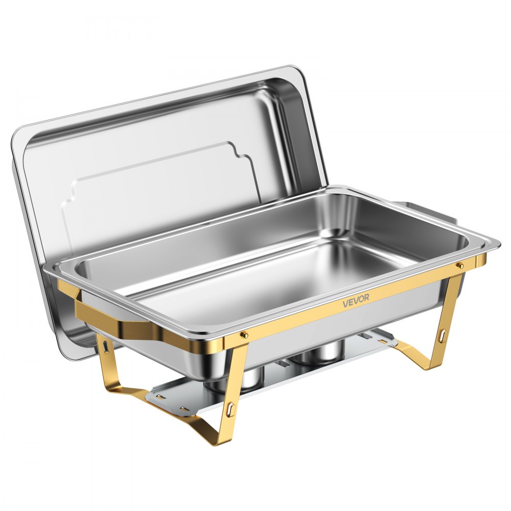 VEVOR 4 Packs Chafing Dishes for Buffet Set, 9QT Stainless Steel Chafer, for Banquet Party Wedding, Rectangle Buffet Server Warmer, 2 Full & 2 Half & 4 Fourth-Size Pans, Fuel Holder, Tong, Glass Pad
