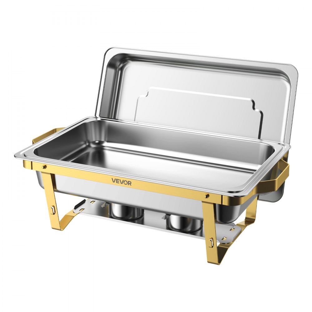 VEVOR 4 Packs Chafing Dishes for Buffet Set, 9QT Stainless Steel Chafer, for Banquet Party Wedding, Rectangle Buffet Server Warmer, 2 Full & 2 Half & 4 Fourth-Size Pans, Fuel Holder, Tong, Glass Pad