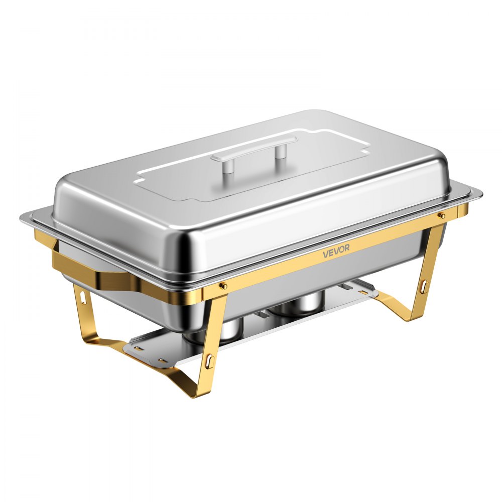 VEVOR 4 Packs Chafing Dishes for Buffet Set, 9QT Stainless Steel Chafer, for Banquet Party Wedding, Rectangle Buffet Server Warmer, 2 Full & 2 Half & 4 Fourth-Size Pans, Fuel Holder, Tong, Glass Pad