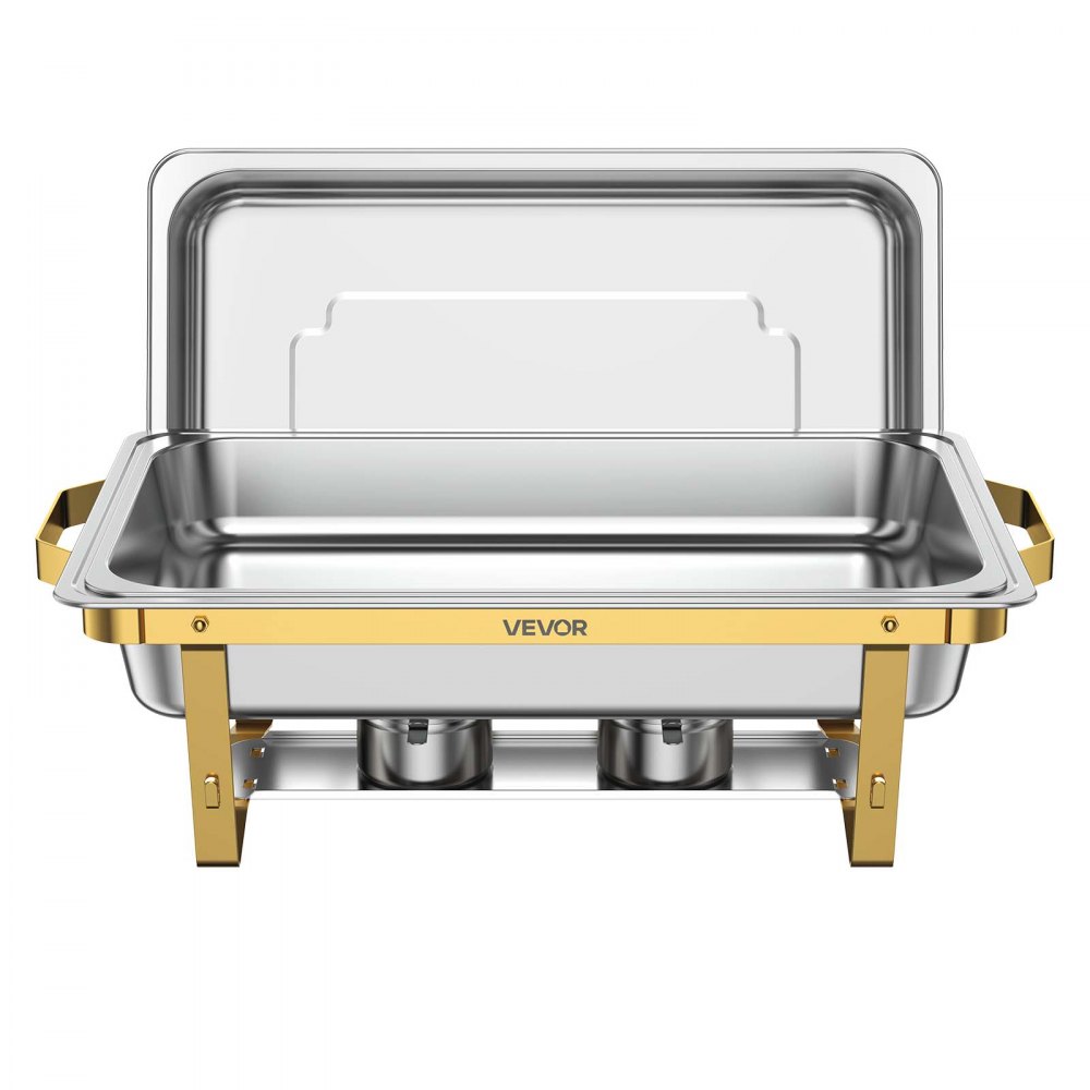 VEVOR 4 Packs Chafing Dishes for Buffet Set, 9QT Stainless Steel Chafer, for Banquet Party Wedding, Rectangle Buffet Server and Warmer, with 4 Full Size Pans, Fuel Holder, and Foldable Stand